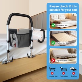 HuaQue Bed Rails for Elderly Adults Safety, Foldable Bed Guard Rails, Non-Wobble Assist Bar for Seniors Fit King/Queen/Full/Twin Size, Adjustable Heights & Storage Pocket