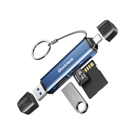 Dockteck SD Card Reader Adapter, 5G Super Speed USB3.0 SD/TF Card Reader, 3-Slot USB A/C to SD/Micro SD/USB A Memory Card Reader for UHS-I SD/Micro SD/SDHC/SDXC/MMC, with OTG for Plug&Play