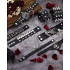 Hicarer 9 Pieces Spiked Studded Bracelet Black Leather Rivet Punk