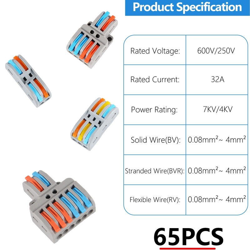 DIANN Lever Wire Connectors Kit 65pcs Compact Splicing Wire Connectors