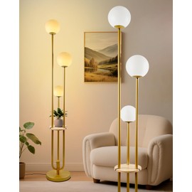 Lightdot LED Floor Lamp Dimmable Gold Globe Floor Lamps with Shelf Mid Century Modern Standing Lamp for Bedroom Living Room Home Office-Candle Holder Style Soft Eye-Caring