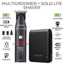 Supreme Trimmer Multigroomer SMG3030 + Solo LiTE Foil Shaver Kit | Wet/Dry 14PC Kit All-in-one Nose, Ear, Head & Face Precision Beard Trimmer | Pocket Shaver for Barbers & at Home Use