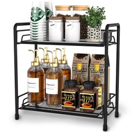 BOKIOVIN Coffee Station Organizer Cabinet, Coffee Bar Accessories Organizer for Kitchen Countertop Shelf 2 Tier(Black)