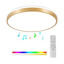Horevo 30 cm Bluetooth Ceiling Light with Remote Control, 24 W Champagne Gold Ceiling Light, Dimmable and Colour Changing Light with Speaker Light, Suitable for Children's Room, Bedroom