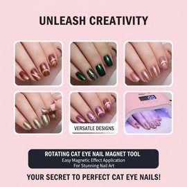 360° Rotating Cat Eye Magnet for Nails,Glass Bead Nail Magnet Spinner,Automatic Glass Bead Suction Nail Tool,Magnetic Nail Tools for Cat Eye,Nail Art Accessories，Can Easily DIY for Beginners（Pink）