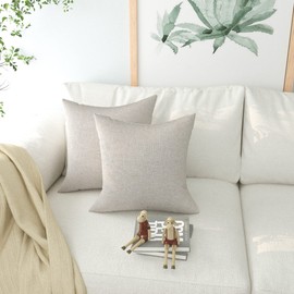 Beige Linen Textured Throw Pillow Covers Soft Solid Color Square Decorative Pillowcase Set Cushion Case for Sofa Bedroom Chair Bench 2 Pcs 18 x 18 inch