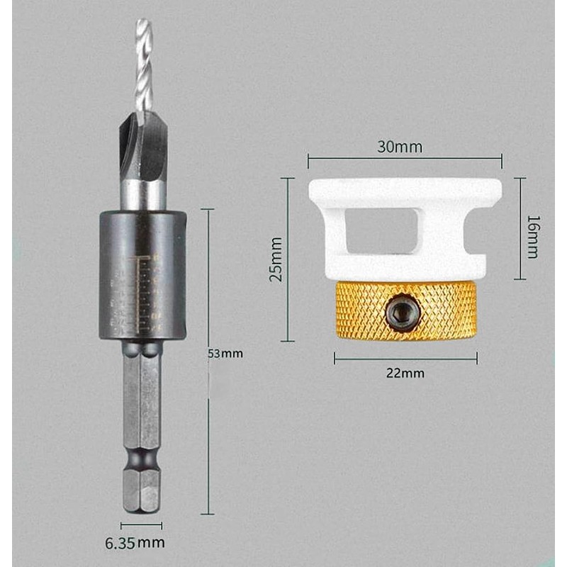 Walquicks Countersink Drill Bit Set with Adjustable Depth Stop, 4-Flute