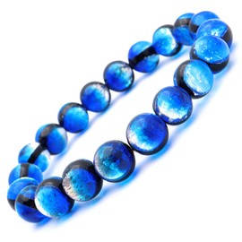 Gold Stone Yonaguni Blue Firefly Glass 0.4 inch (10 mm) Luminous Bracelet, Okinawa, Yonaguni Island, Inner Diameter: Approx. 8.3 inches (21 cm)