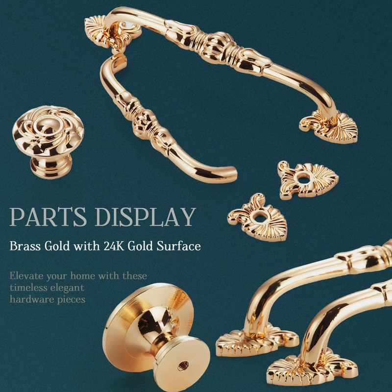 CcHhyyt 2 Pack Brass Cabinet Knobs Antique Floral Pattern Cupboard