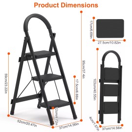 NewHome 3 Step Ladder with Wide Anti-Slip Pedal Heavy Duty Folding 330lbs Step Stool