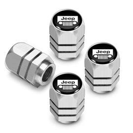iPick Image for Jeep Grill Logo in Black on Silver Hexagon Shape Aluminum Tire Valve Stem Caps
