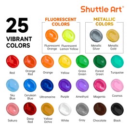 Shuttle Art Acrylic Paint, 25 Colors Acrylic Paint Set, 2oz/60ml Bottles, Rich Pigments Paint for Artists, Beginners and Kids on Canvas Rocks Wood Ceramic Fabric