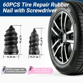 SNYZU Tire Repair Rubber Nail Kit, Premium Spiral Screw-in Tire Plugs with 2 Sizes, Emergency Roadside Flat Tire Fix Tool for Car Truck Motorcycle Tractor ATV SUV - Fast Self Service Repair, 61 PCS