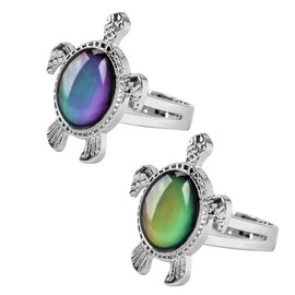 LHXVQZW 2 Pcs Turtle Mood Ring for Girls Boys Color Change Emotion Feeling Finger Rings Adjustable Size with Box