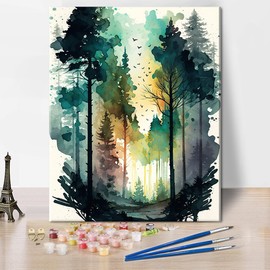 TISHIRON Paint by Number for Adults Forest Paint by Numbers Watercolor Landscape Paint by Numbers Nature Landscape Adult Paint by Number Kits On Canvas DIY Painting by Numbers Arts Craft, 40x50cm