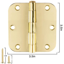 Door Hinge 3 1/2" 18 Pack Rounded Door Hinges Polished Brass 3.5" x 3.5 Inch Hinges for Doors Interior 5/8" Radius Corners Residential Heavy Duty Steel,Reversible Removable Pin Hinge Factory Shop