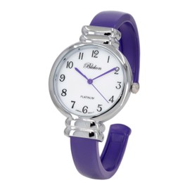 Blekon Original Mother of Pearl Cuff Bracelet Watch for Women with 31mm case Japanese Quartz Movement Metal hinged Bangle Style Cuff Wrist Watch for Ladies… (Silver/Purple)