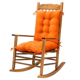 Yefound Orange High Back Rocking Chair Cushion Thicken Tufted Pads Seat Back Cushion with Ties for Indoor Outdoor Rocker