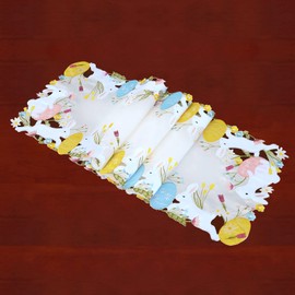 Simhomsen Embroidered Colorful Eggs and Bunny Table Runners Dresser Scarf for Easter Holiday or Spring Season (14 x 69 inches)