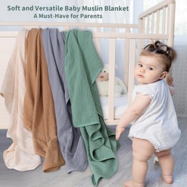 Muslin Swaddle Blankets for Newborn, 2 Pack Breathable Soft Receiving Blanket, Large 41 x 41 inches Swaddle Wrap Burping Clothes, Essentials Infant Shower Items. (Gray & Coffee)