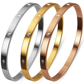 AICase 18 K Gold Plated Love Bangle Bracelet Dupes 3 Sets(Gold/Rose Gold/Silver) Stack Wide Wristband Bangle Nail Friendship Bracelet Birthday Lovely Trendy Jewelry Gifts for Women MoM Besties