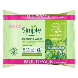 Simple Cleansing Face Wipes Biodegradable 50pc