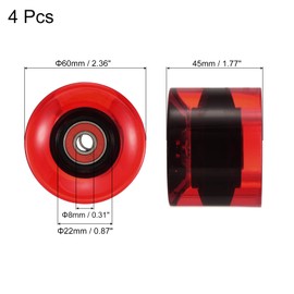 PATIKIL 4 pieces 60 mm longboard wheels with bearings ABEC-9 skateboard wheel road wheels for skateboards cruiser wheels replacement 80A clear red