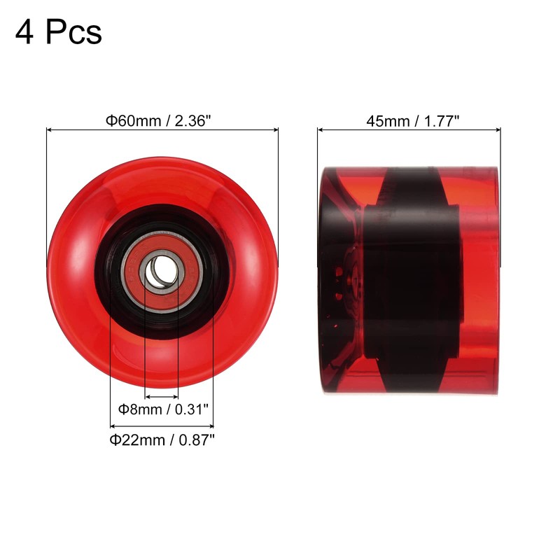 PATIKIL 4 pieces 60 mm longboard wheels with bearings ABEC-9