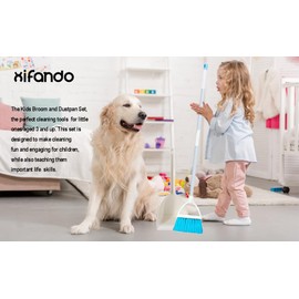 Xifando Mini Broom with Dustpan for Kids,Little Housekeeping Helper Set (White+Sky Blue)