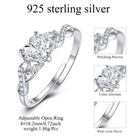 CRYSLOVE Birthstone Ring 925 Sterling Silver Adjustable Open Heart Gemstone Ring Engagement Wedding Promise Infinity Ring Jewelry Gifts for Women Wife Grandma