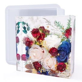 LET'S RESIN Moldes Cuadrados Grandes de Silicona para Resina, Moldes Cuadrados Profundos Brillantes de 20.3 cm x 7.6 cm con Soporte de Madera, Moldes de Resina Epoxi para Preservación de Flores
