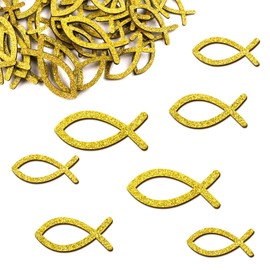 MEJOSER Pack of 60 Wooden Communion Decoration 5/4/3.5 cm with Glitter Confirmation Christening Table Decoration Fish Confetti Wooden Fish Decoration Confetti First Communion Decoration for Boys Girls