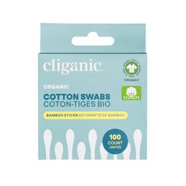 Cliganic Organic Bamboo Cotton Swabs, 100 Count