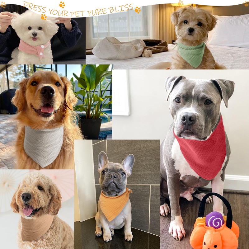 ICEMOOD Solid Color Dog Scarf - Adjustable Snap Button Cotton