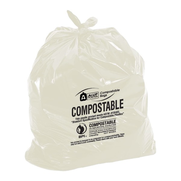 Aluf Plastics - 100% Biodegradable Bags, 12-16 Gal, .85 Mil, 24"x33", 100 Count (4 Rolls of 25)