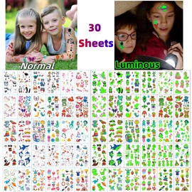 30 Sheets of Tattoos for Children, Skin-Friendly Party Bags, Children's Birthday Boys Toys from 3 4 5 6 7 8-12 Years Luminous Tattoos Children's Tattoos Temporary Tattoos Party Gadgets Sticker Set