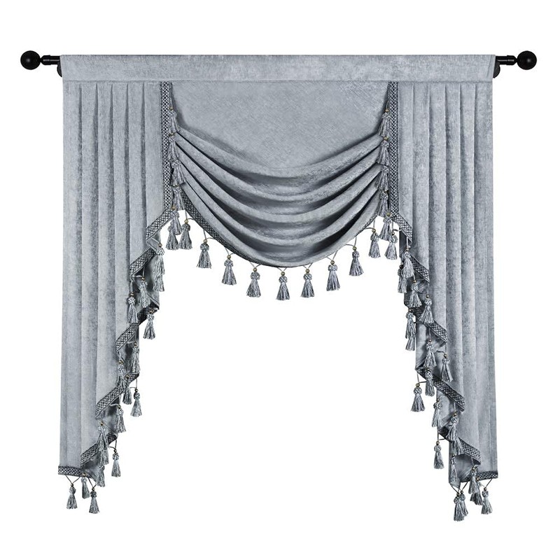 ELKCA Thick Chenille Window Curtains Valance for Living Room Silver