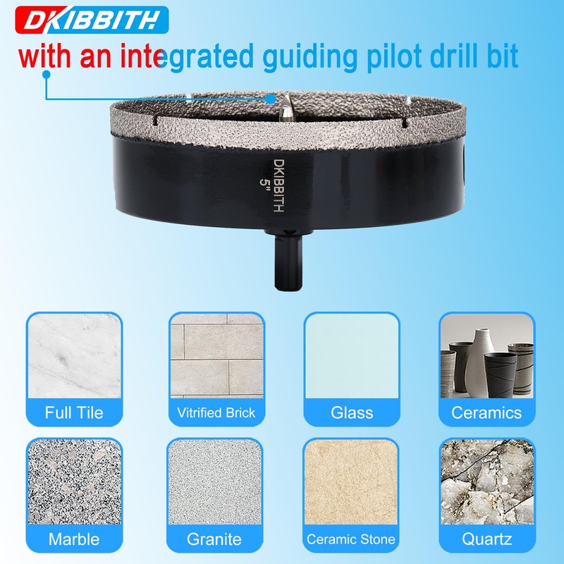 5" Diamond Hole-Saw Bits with Pilot Drill Bit 5 in