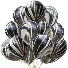 RockParty 20 x Black & White Marble Latex Balloons – 12" Swirl Effect Balloons for Parties, Baby Showers, Weddings, Birthdays, Graduation & New Year