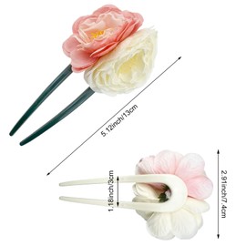4PCS Hair Sticks for Women Girls, Pink Red Rose Flower Hair Pins Chinese Traditional Flower Hair Accessories Retro Chopsticks Bun Updo Holders for Long Hair