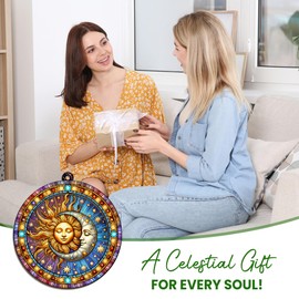 OASSIE Sun and Moon Decor - Double Layered Window Suncatcher Hanging Decorations 12 in - Spiritual Gifts for Men Women Mom Dad Family, Celestial Boho Home Decor
