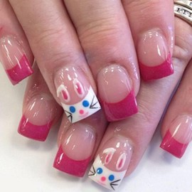 24Pcs Easter Press on Nails Short Square French Tip Fake Nails Bunny Glue on Nails with Designs Cute Rabbit False Nails Full Cover Acrylic Nails Easter Manicure Decoration for Women Girls