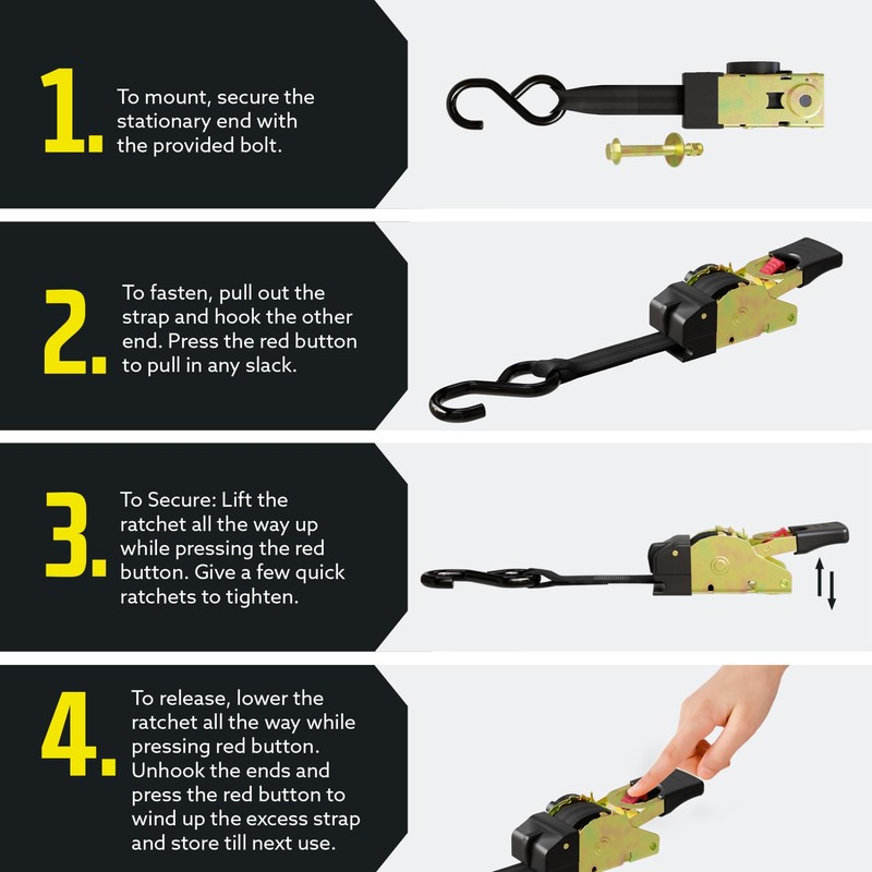 DC Cargo Mall Bolt-on Auto Retractable Ratchet Straps (2-Pack) 1”