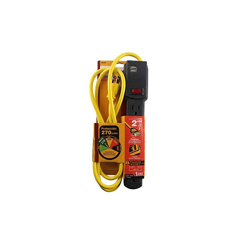 SANELEC, Barra Multicontacto con Supresor de Picos, 6 Entradas, Protección