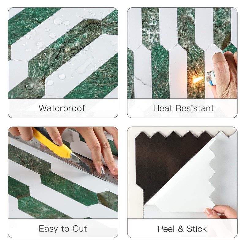 YOFUN 6-Sheet Kitchen Peel and Stick Backsplash, Self Adhesive Green