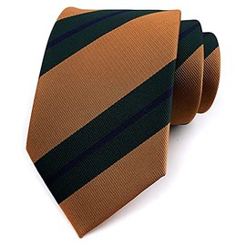 Men's Boys Silk Brass Green Navy Blue Tie Fashion Stripe Pattern Regular Width Wedding Slim Necktie For Any Outfit 3.15"