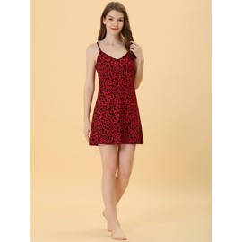 Allegra K Women's Camisole Nightgown Pajamas Chemise Summer Sleeveless Sleepwear Print Cami Slip Sleepdress XS-XXL Red Leopard 16