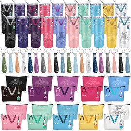 Ziliny 60 Pcs Nurse Appreciation Gift for Women 20 oz Stainless Steel Tumbler, Makeup Bag, Keychain for Nurse Week Gift Set