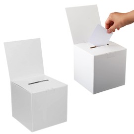 2 Pack Cardboard Ballot Box, Raffle Boxes, Donation Ballot Boxes with Slot & Removable Header, Suggestion Box for Donation, Fundraising, Vote and Suggestion Collecting, White