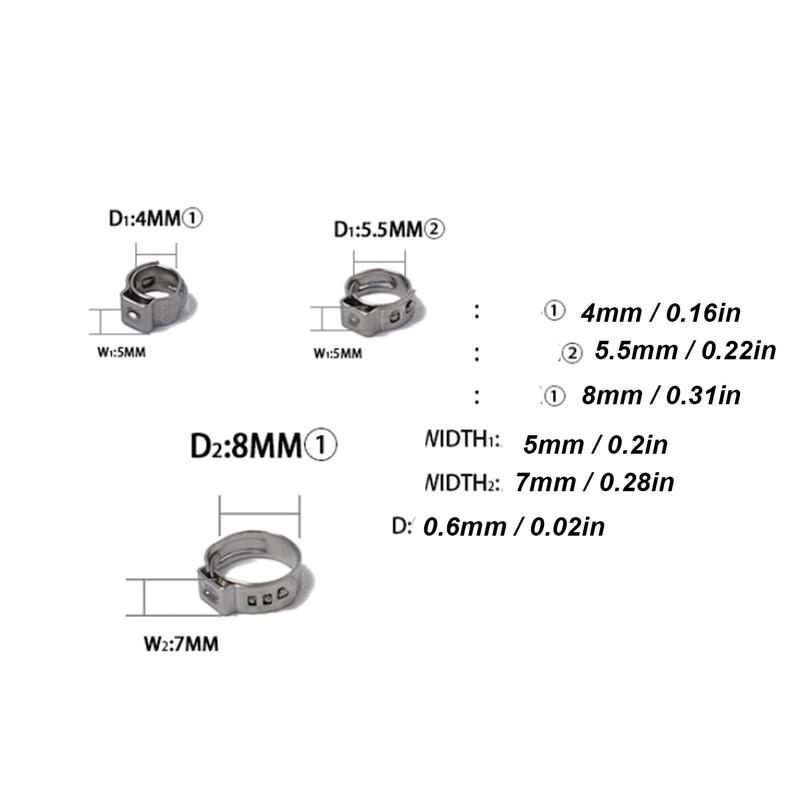 70Pcs Single Ear Hose Clamp Kit Stainless Steel Stepless 9